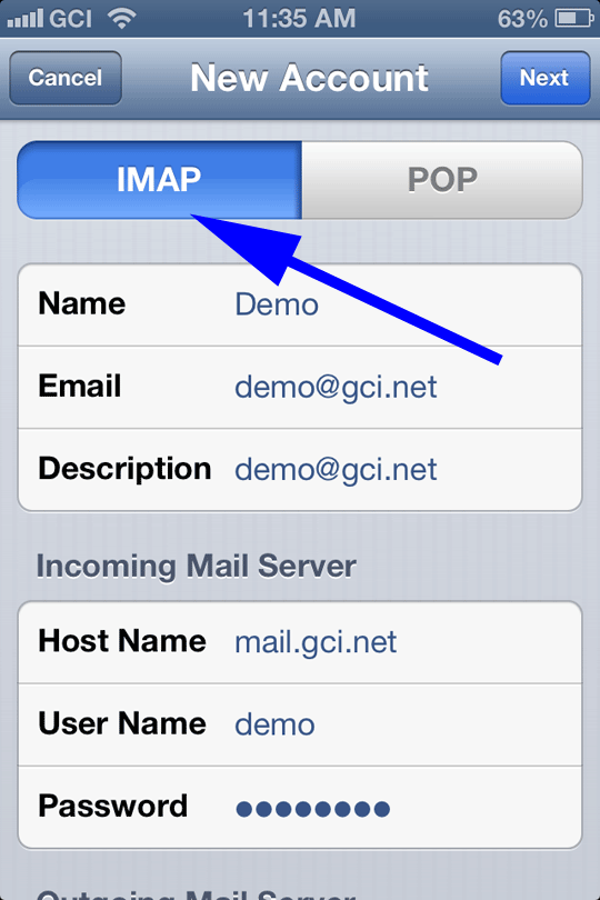 what is host name when adding email to iphone