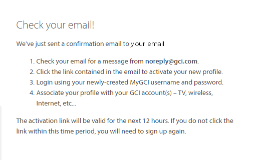 Check your email for an activation link for your MyGCI Profile