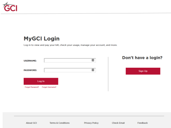 MyGCI Login Page