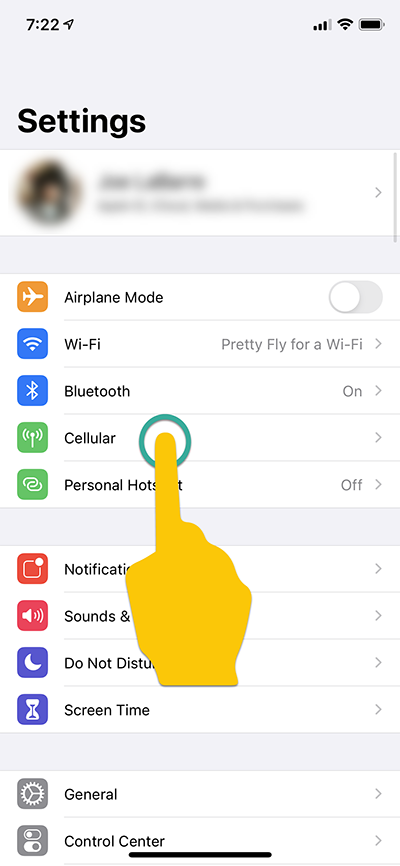 Tap 'Cellular' step to enable VoLTE on Apple devices