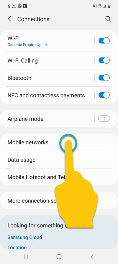Tap 'Mobile networks' step to enable VoLTE on Samsung devices